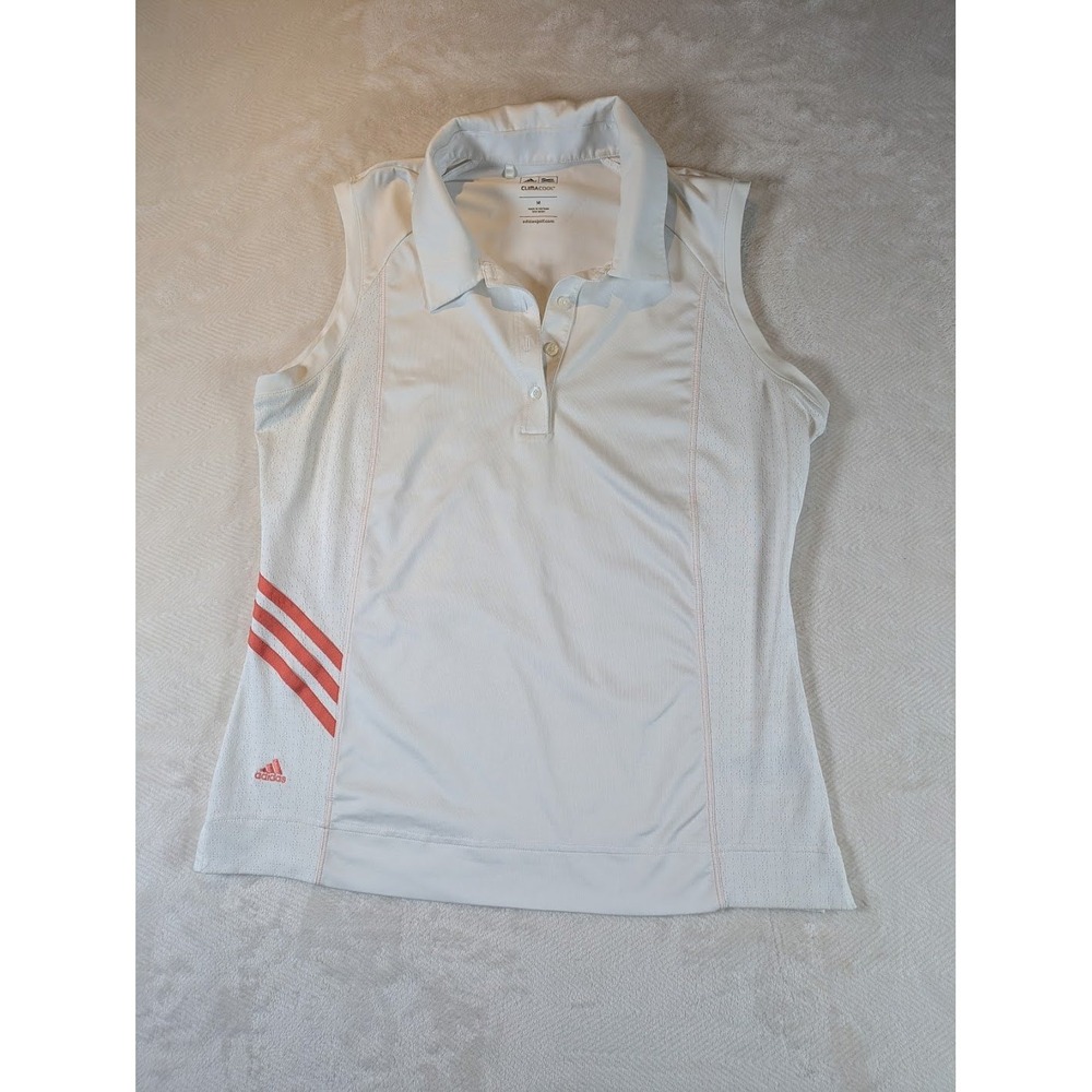 Adidas Golf Womens Sleeveless Polo Shirt ClimaCool White Coral Size M